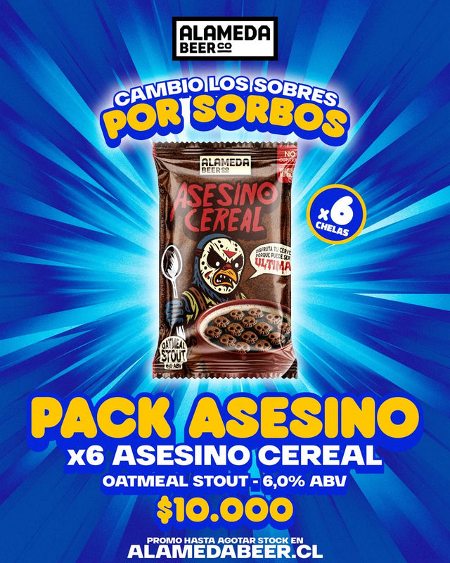 Pack Asesino: 6 latas de Asesino Cereal, Oatmeal Stout 6,0% ABV, a $10.000